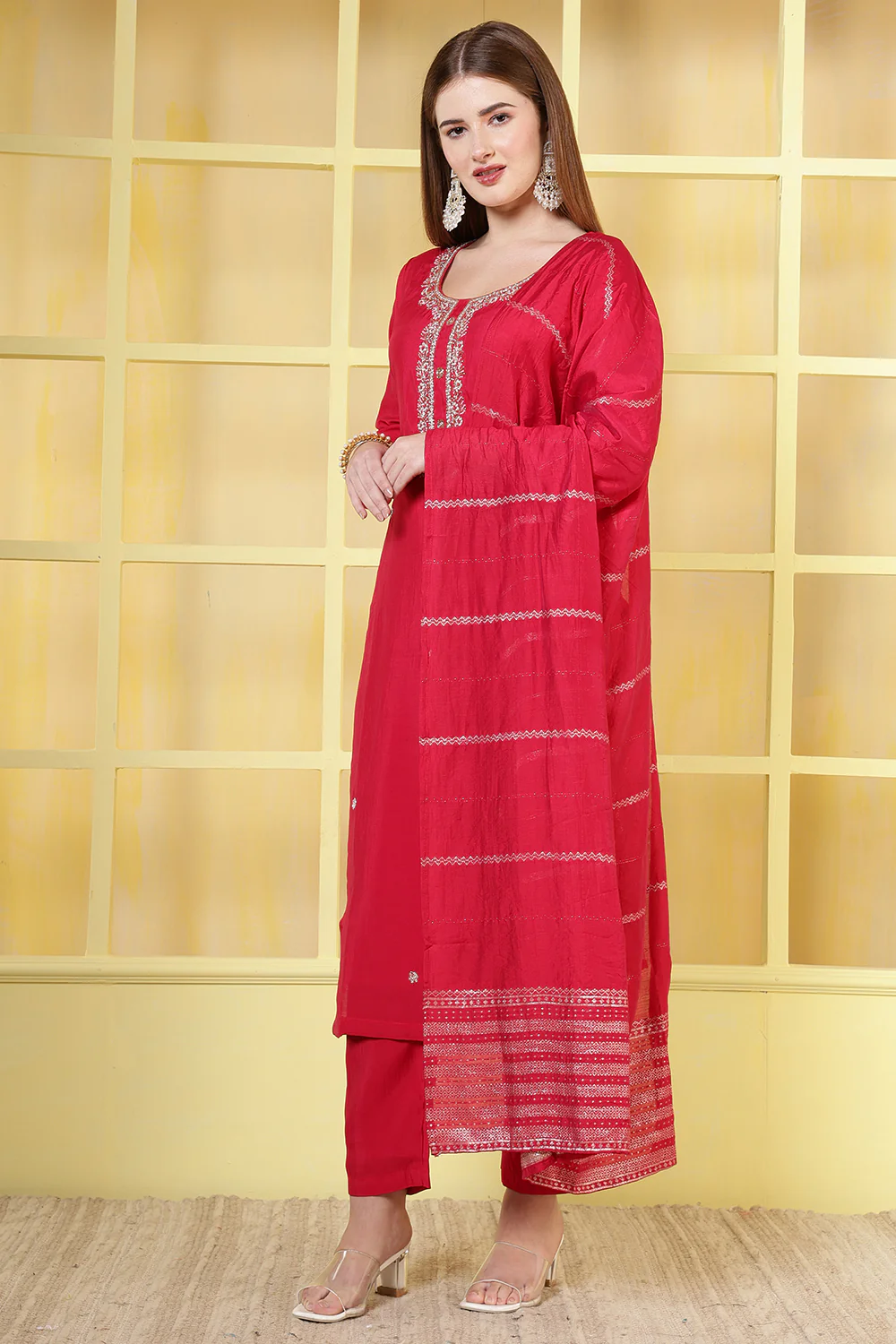Magenta Silk Cut-Dana And Pearl Embroidered Suits - Image 2