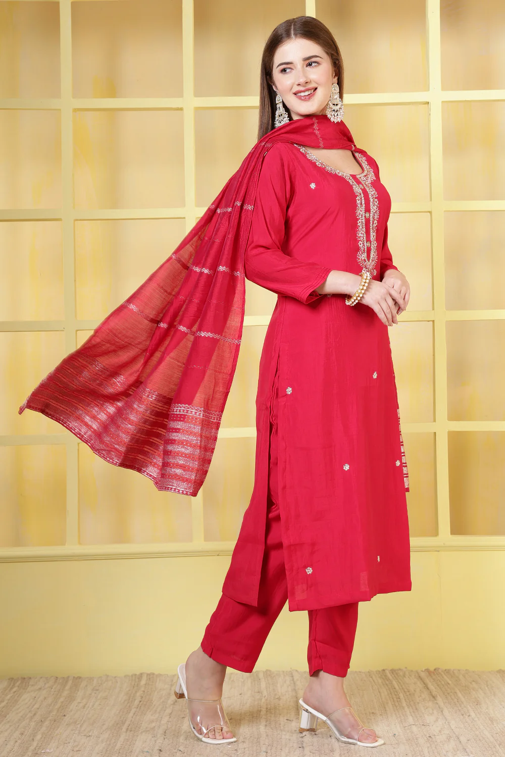 Magenta Silk Cut-Dana And Pearl Embroidered Suits - Image 4