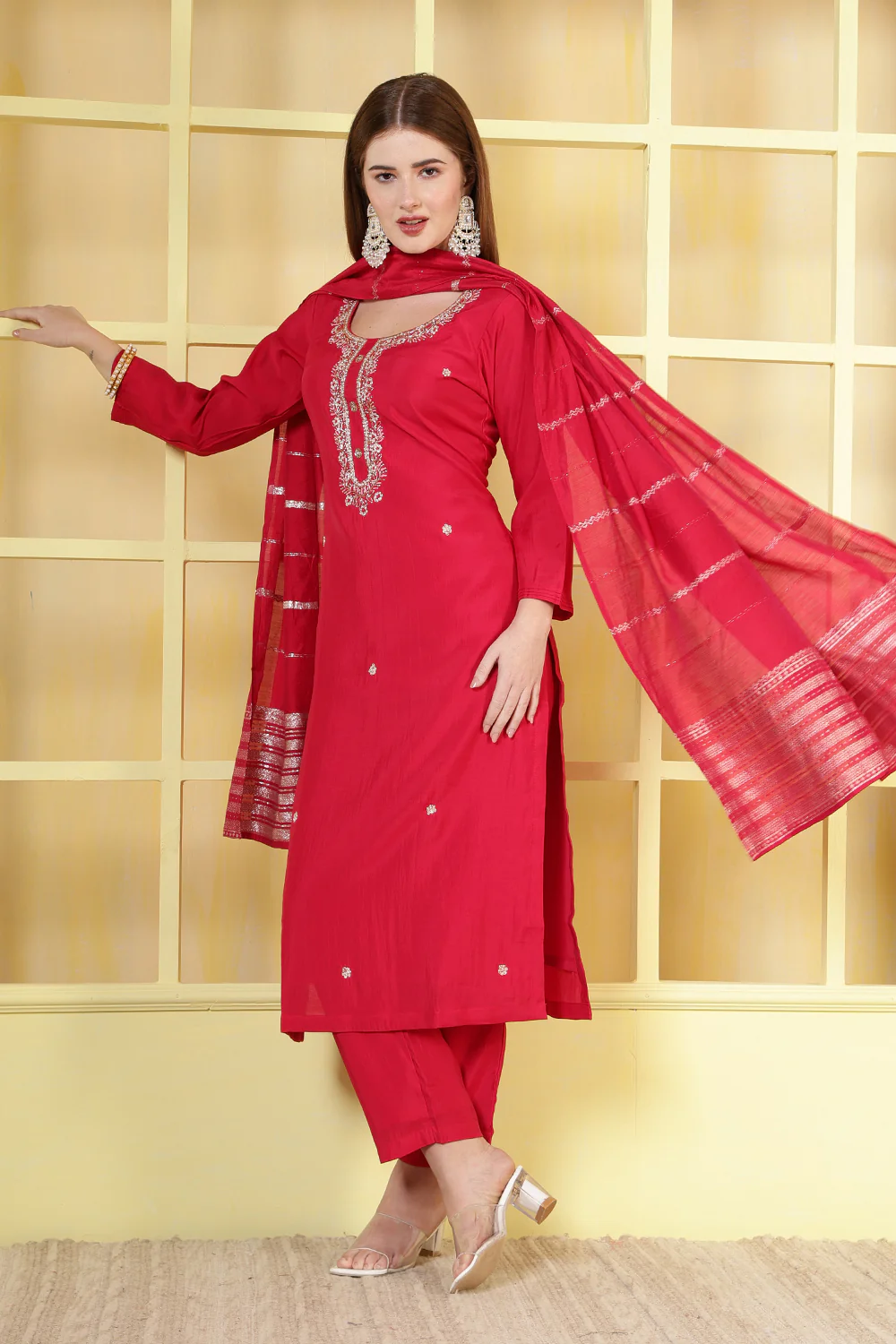 Magenta Silk Cut-Dana And Pearl Embroidered Suits - Image 5