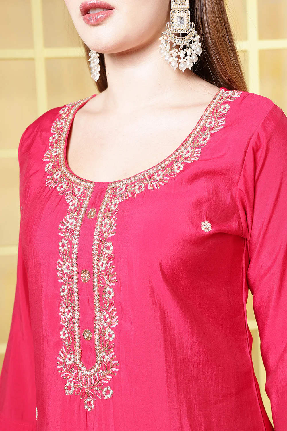 Magenta Silk Cut-Dana And Pearl Embroidered Suits - Image 6