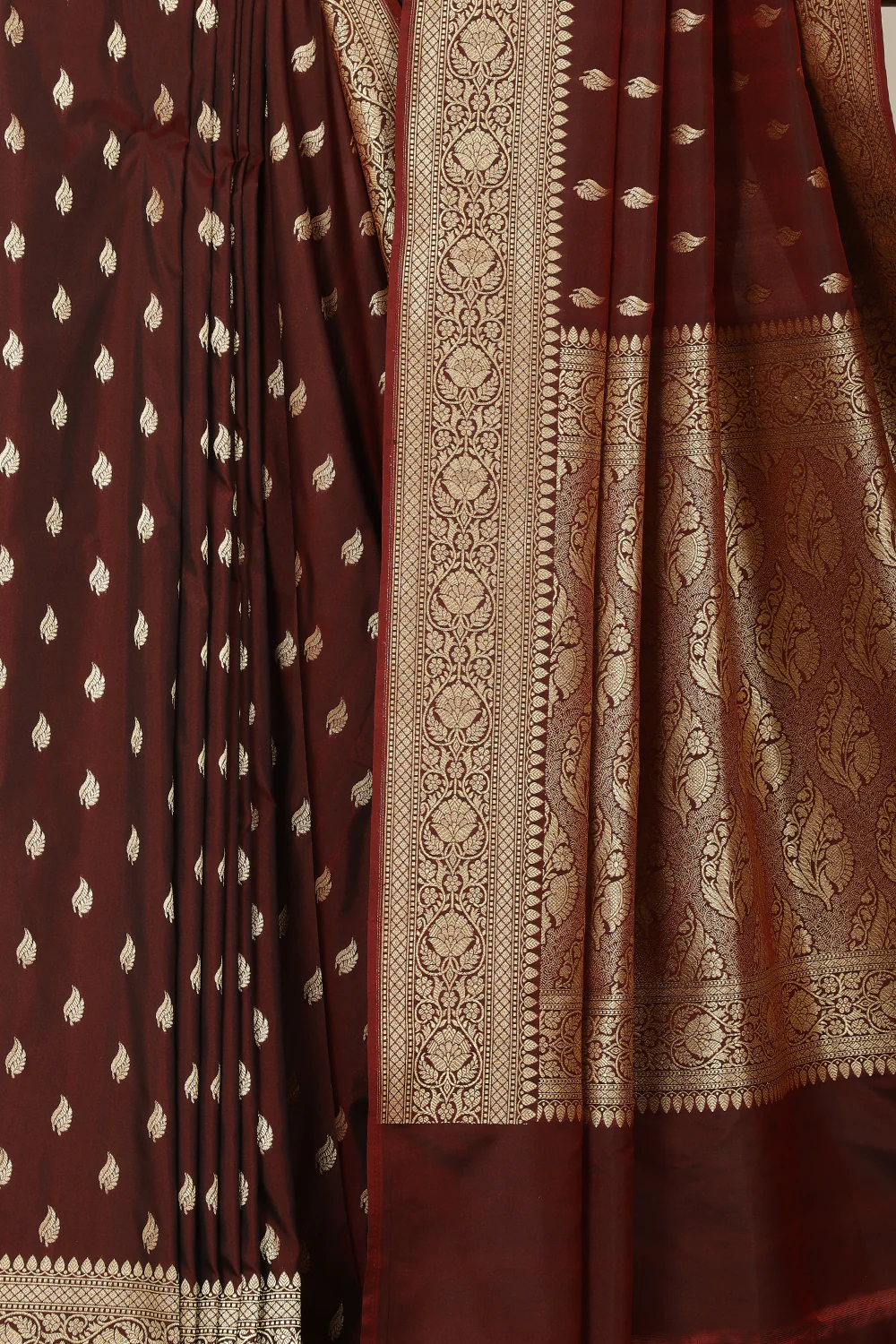 Maroon Banarasi Woven SIlk Saree - Image 3