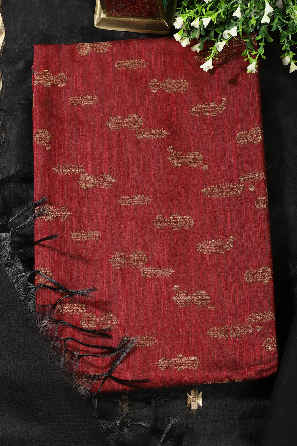 Maroon Chanderi Silk Woven Unstitched Suit - Image 2