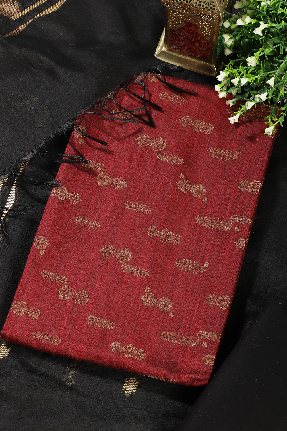Maroon Chanderi Silk Woven Unstitched Suit - Image 3