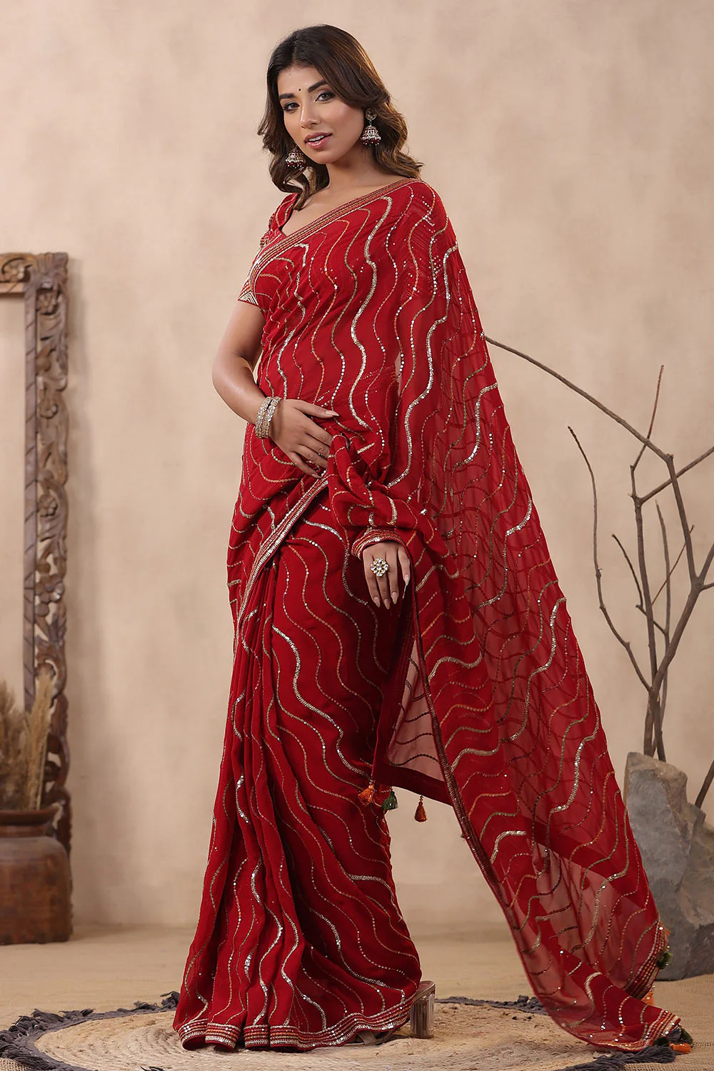 Maroon Color Embroidered Georgette Saree - Image 5