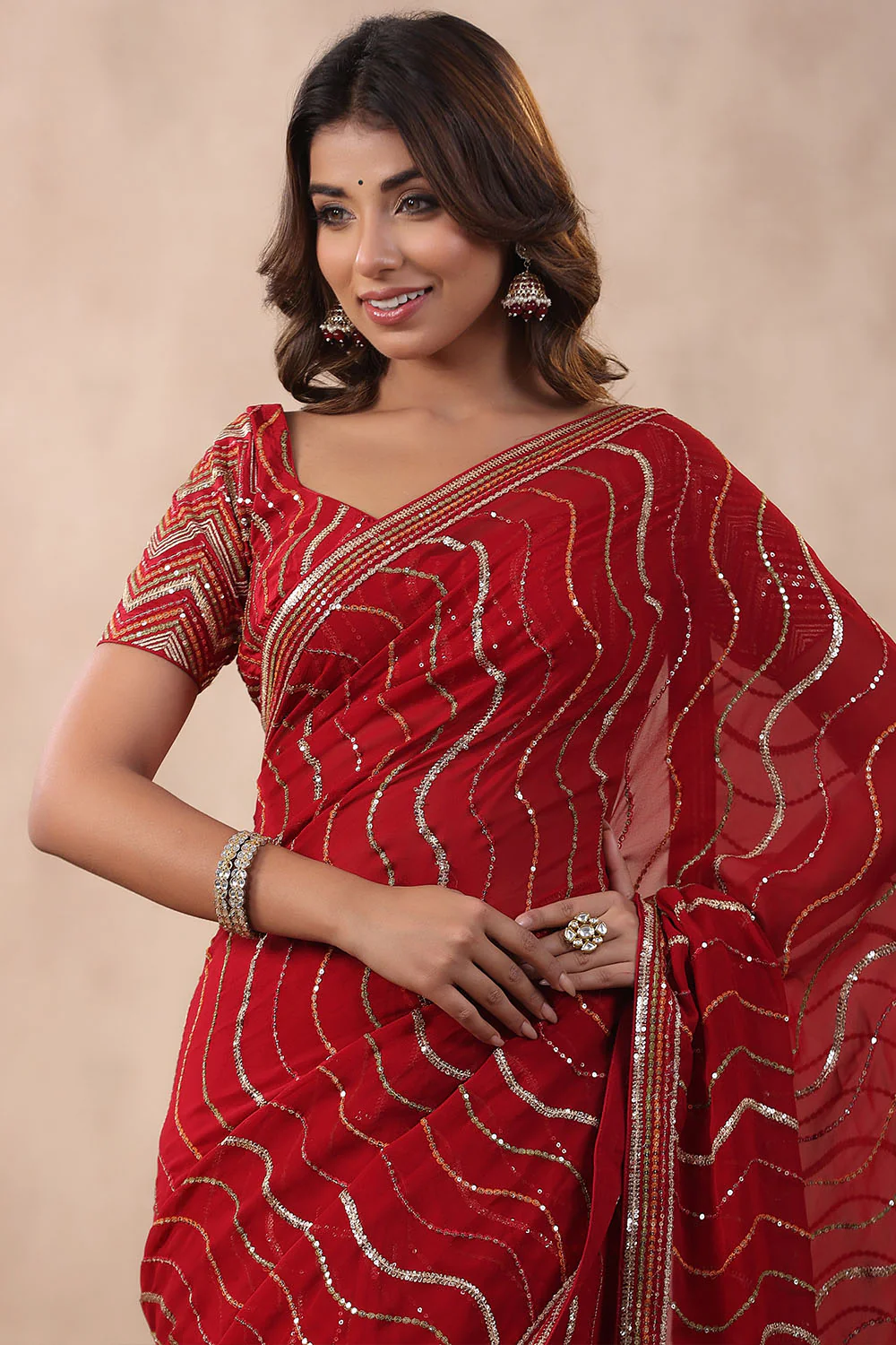 Maroon Color Embroidered Georgette Saree - Image 6