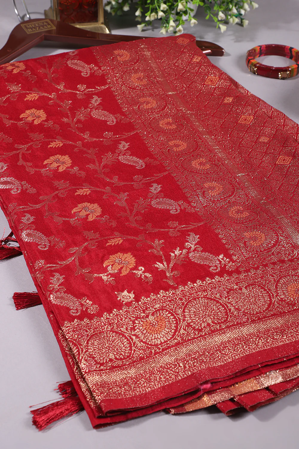 Maroon Colour Zari Woven South Silk Saree