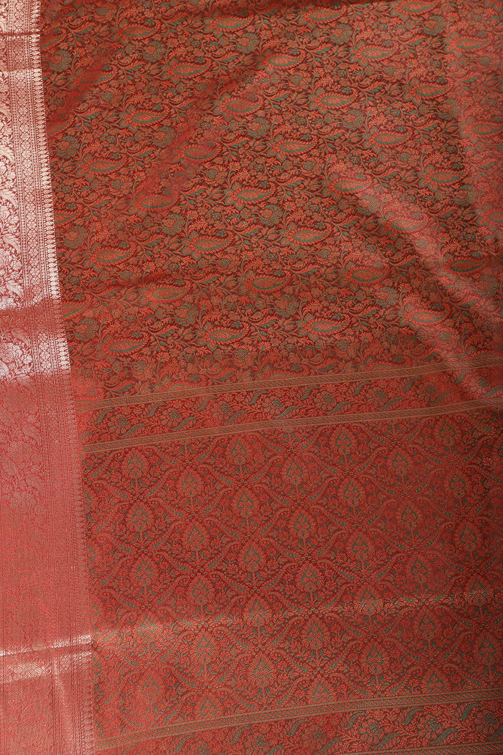 Maroon Paper Silk Floral and Paisley Resham & Zari Woven Saree - Image 2
