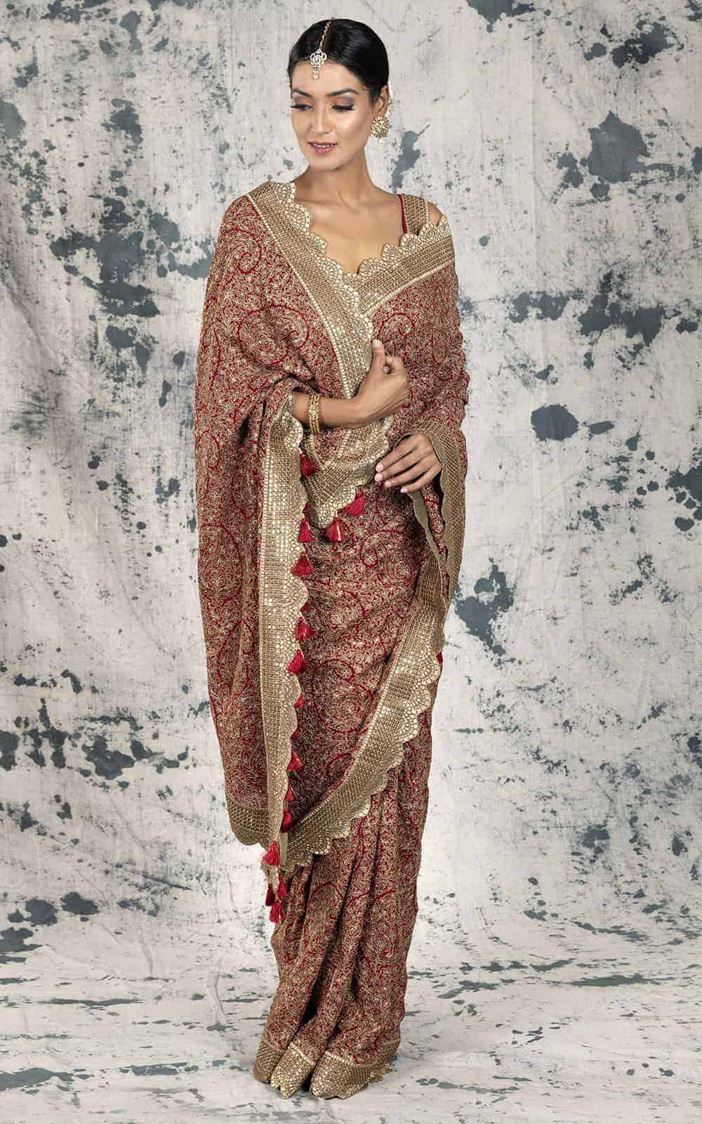 Maroon sequence work Georgette saree. - Image 3