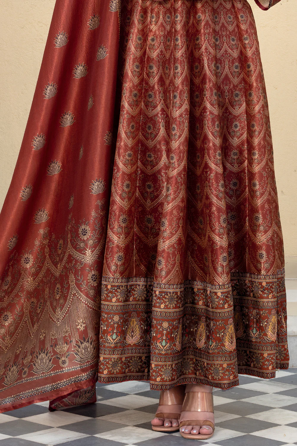 Maroon Silk Printed Anarkali Suit - Image 3