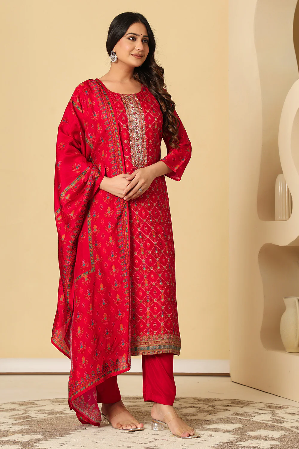 Maroon Silk Resham Woven Suit Set - Image 2