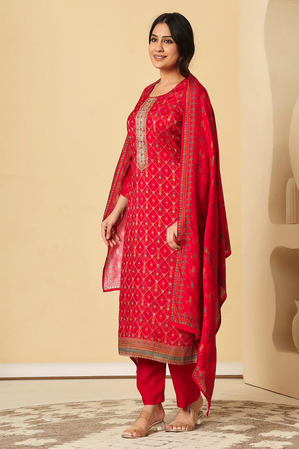 Maroon Silk Resham Woven Suit Set - Image 3