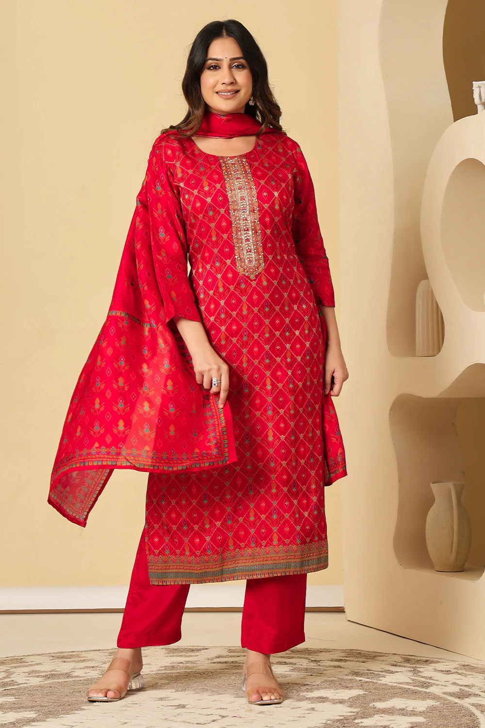Maroon Silk Resham Woven Suit Set - Image 4