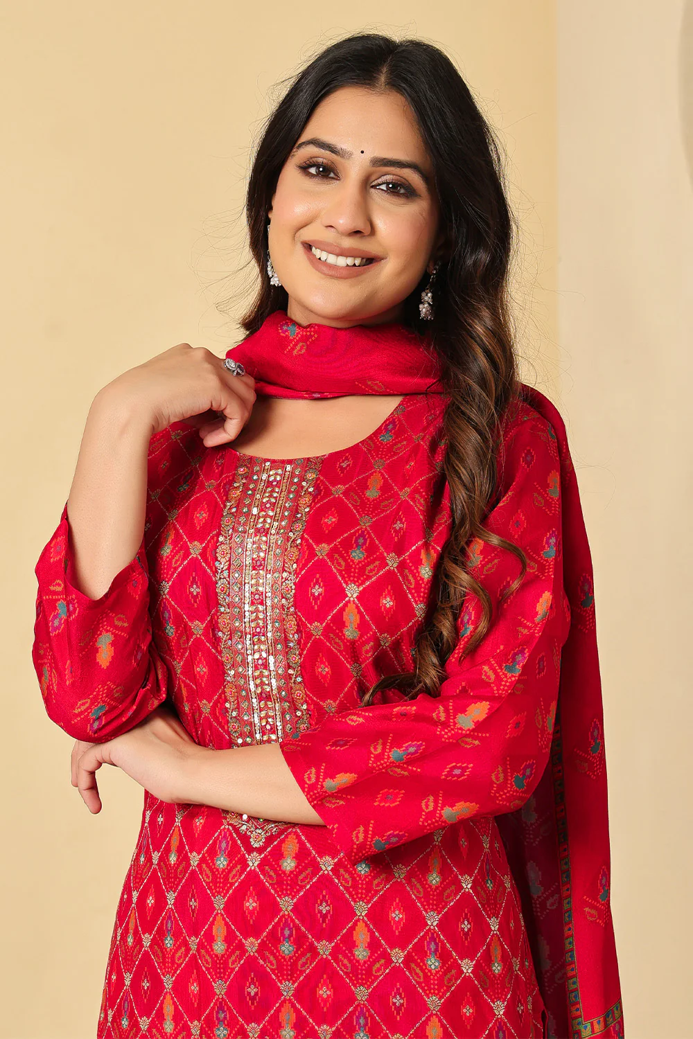 Maroon Silk Resham Woven Suit Set - Image 5