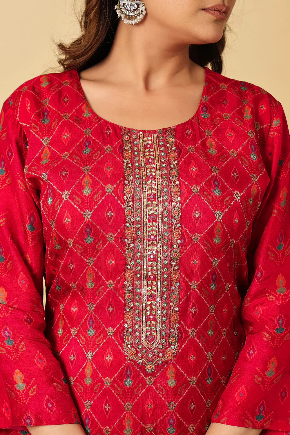 Maroon Silk Resham Woven Suit Set - Image 7