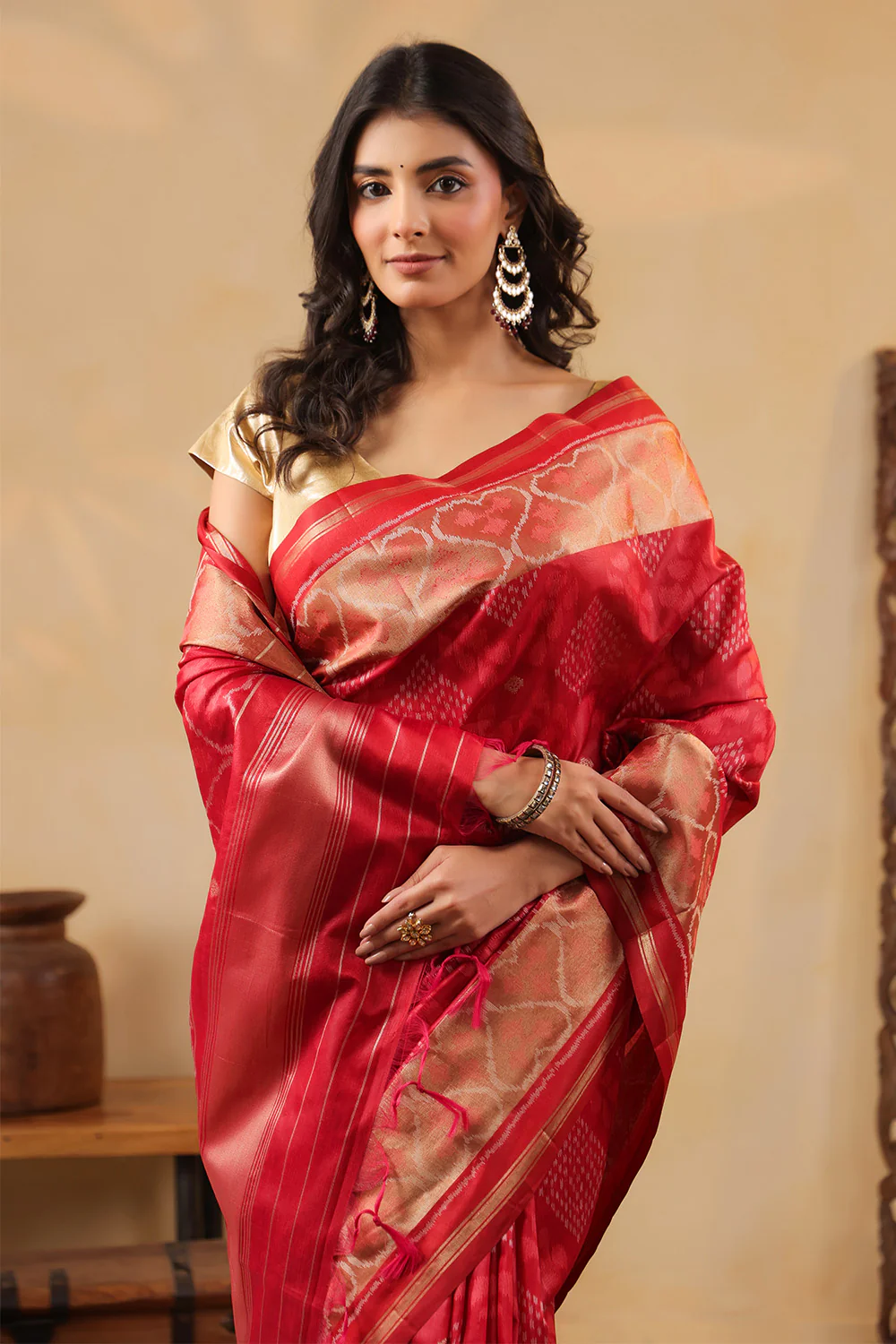 Maroon Tussar Silk Woven Saree - Image 5