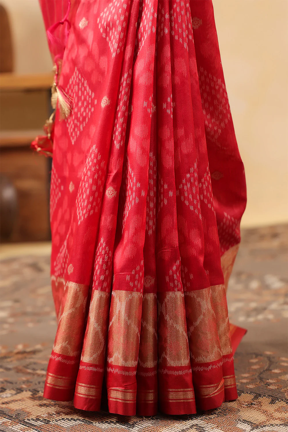 Maroon Tussar Silk Woven Saree - Image 6