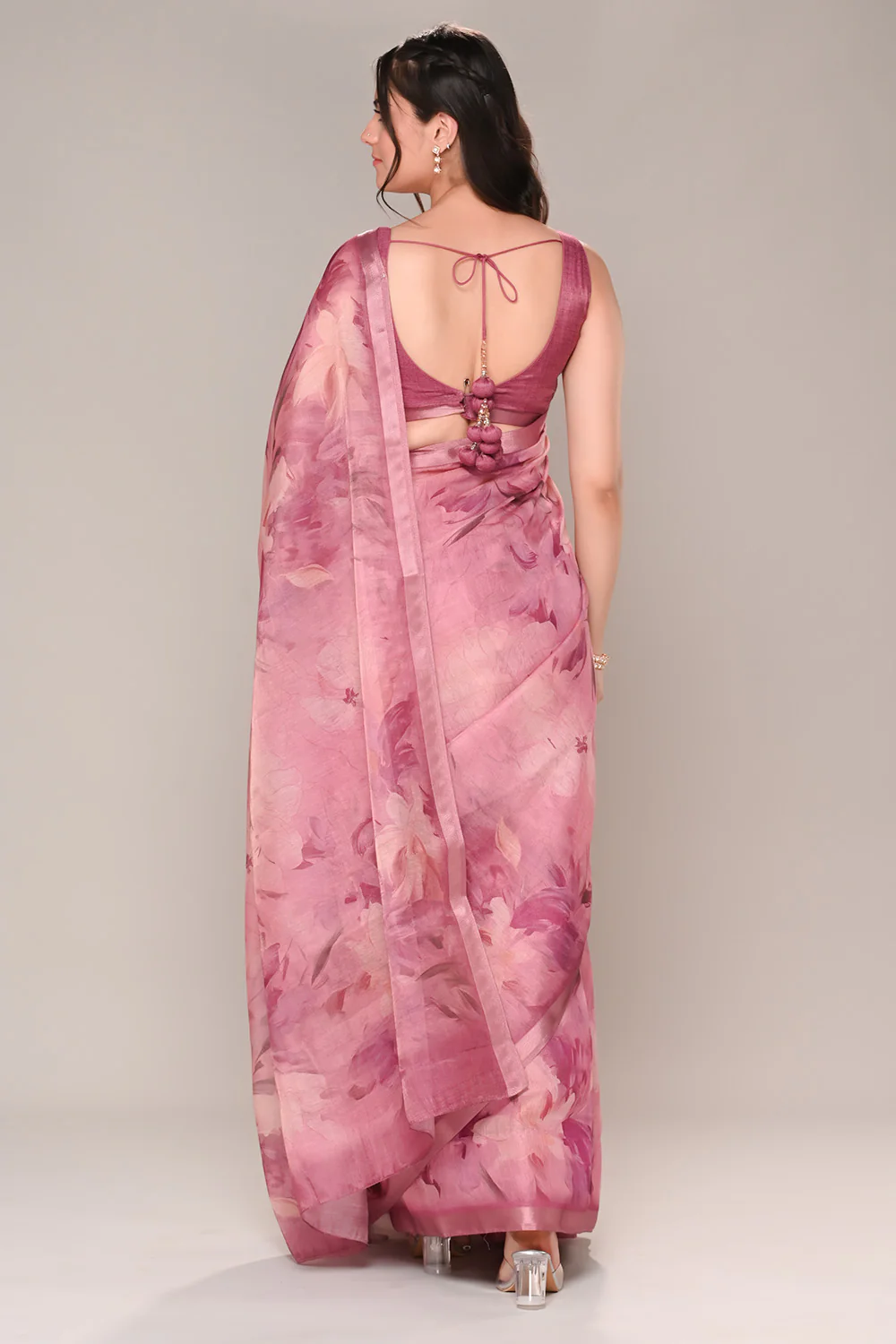 Mauve Color Organza Cotton Printed Saree - Image 3