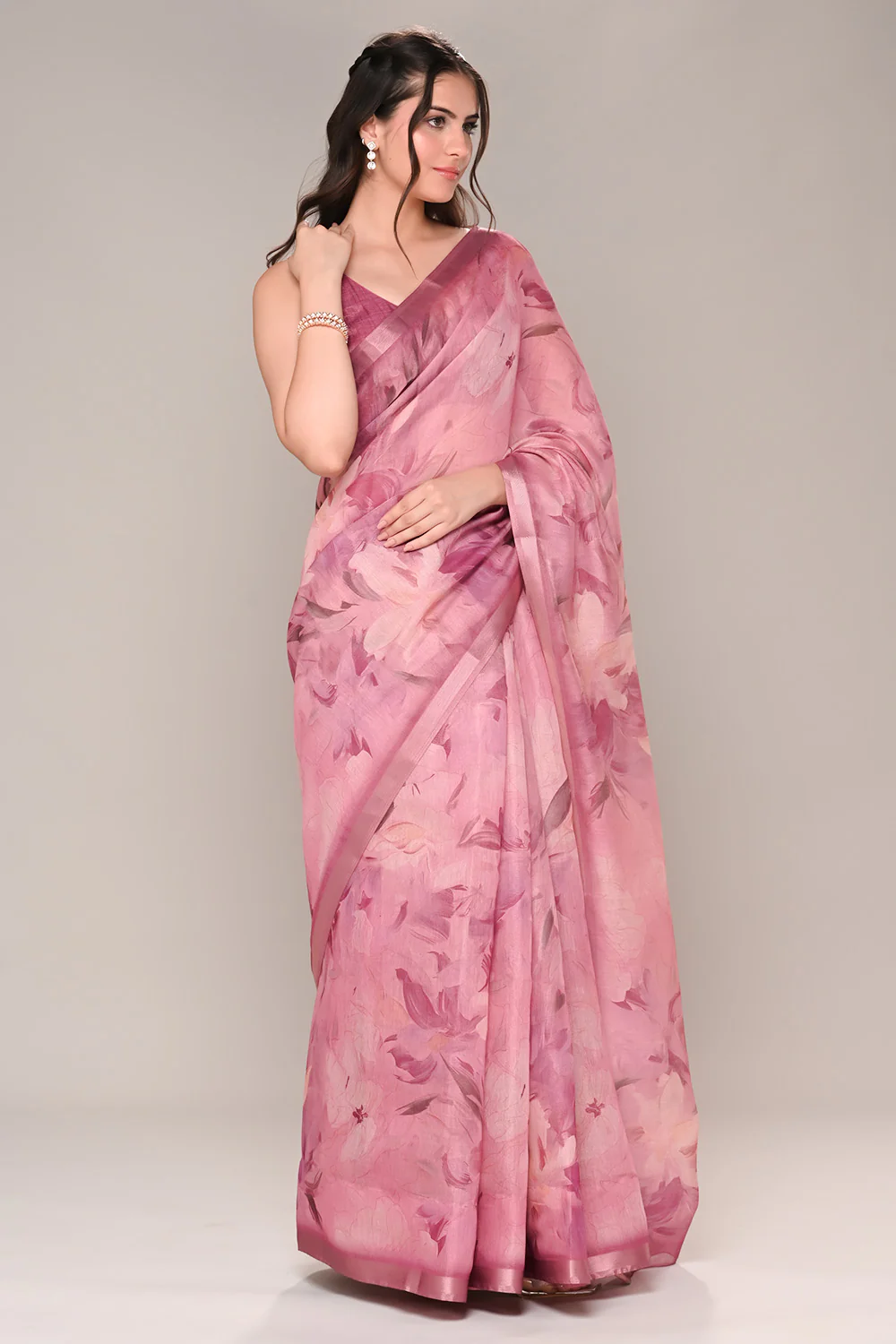 Mauve Color Organza Cotton Printed Saree - Image 4