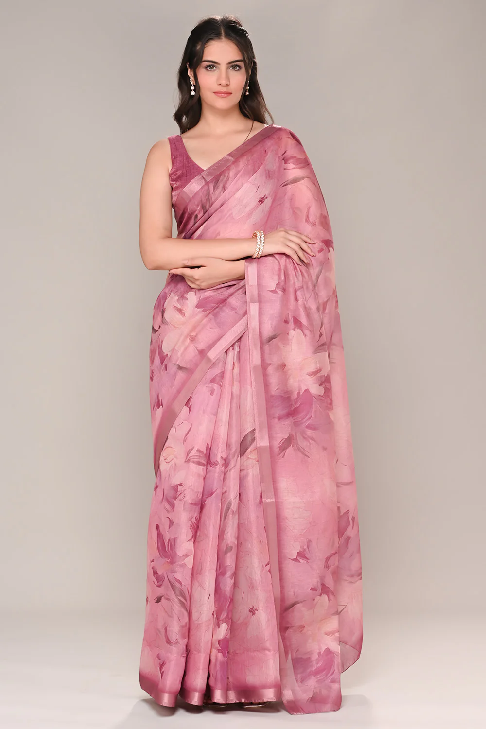 Mauve Color Organza Cotton Printed Saree - Image 5