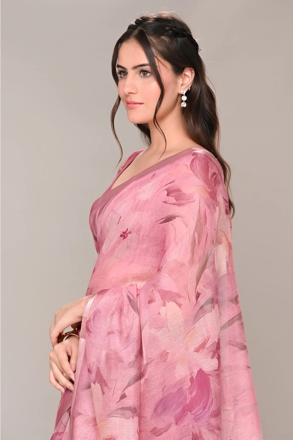 Mauve Color Organza Cotton Printed Saree - Image 6