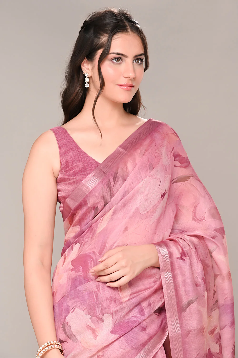 Mauve Color Organza Cotton Printed Saree - Image 7