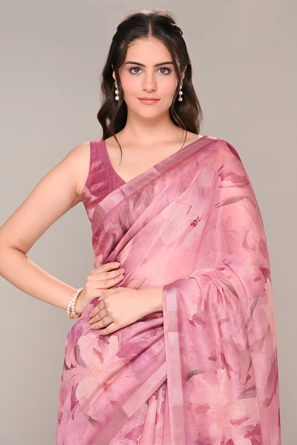 Mauve Color Organza Cotton Printed Saree - Image 8