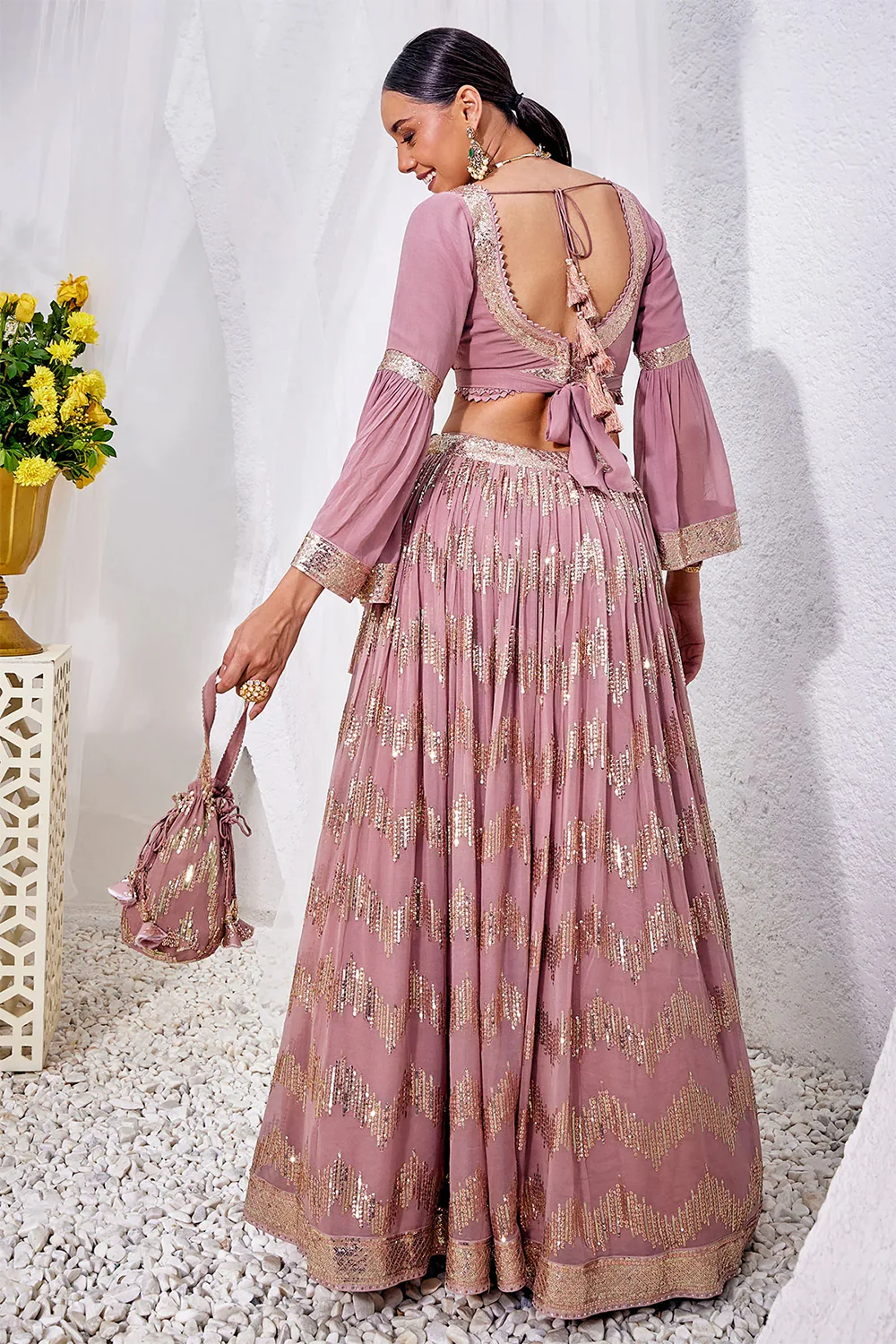 Mauve Color Sequins Embroidered Georgette Lehenga - Image 4