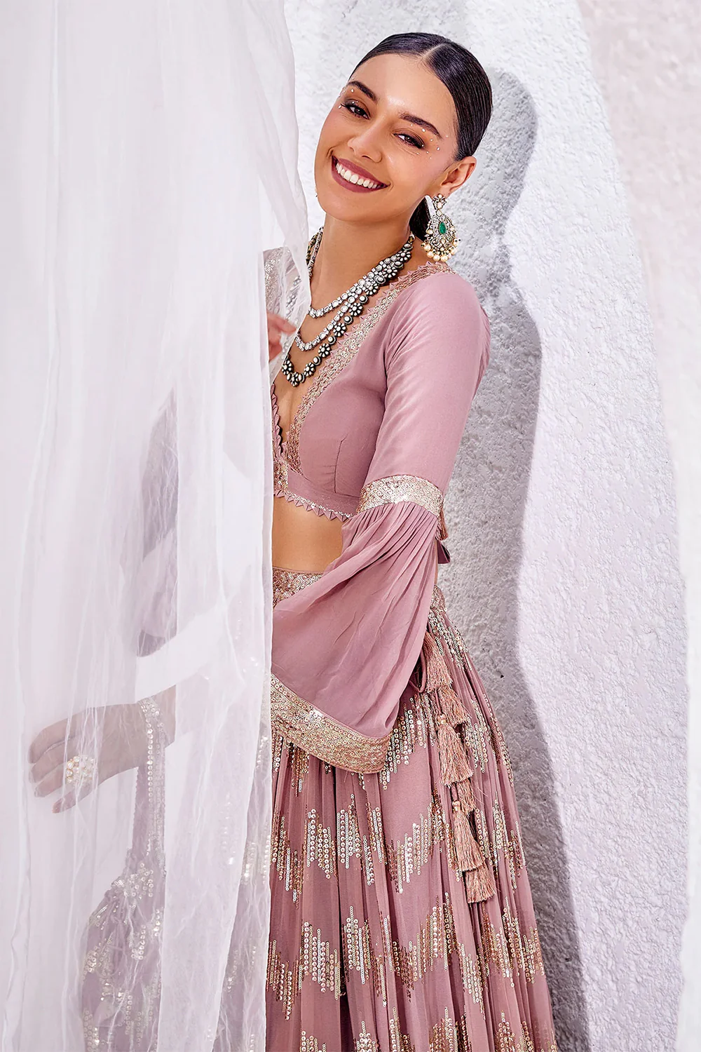 Mauve Color Sequins Embroidered Georgette Lehenga - Image 6