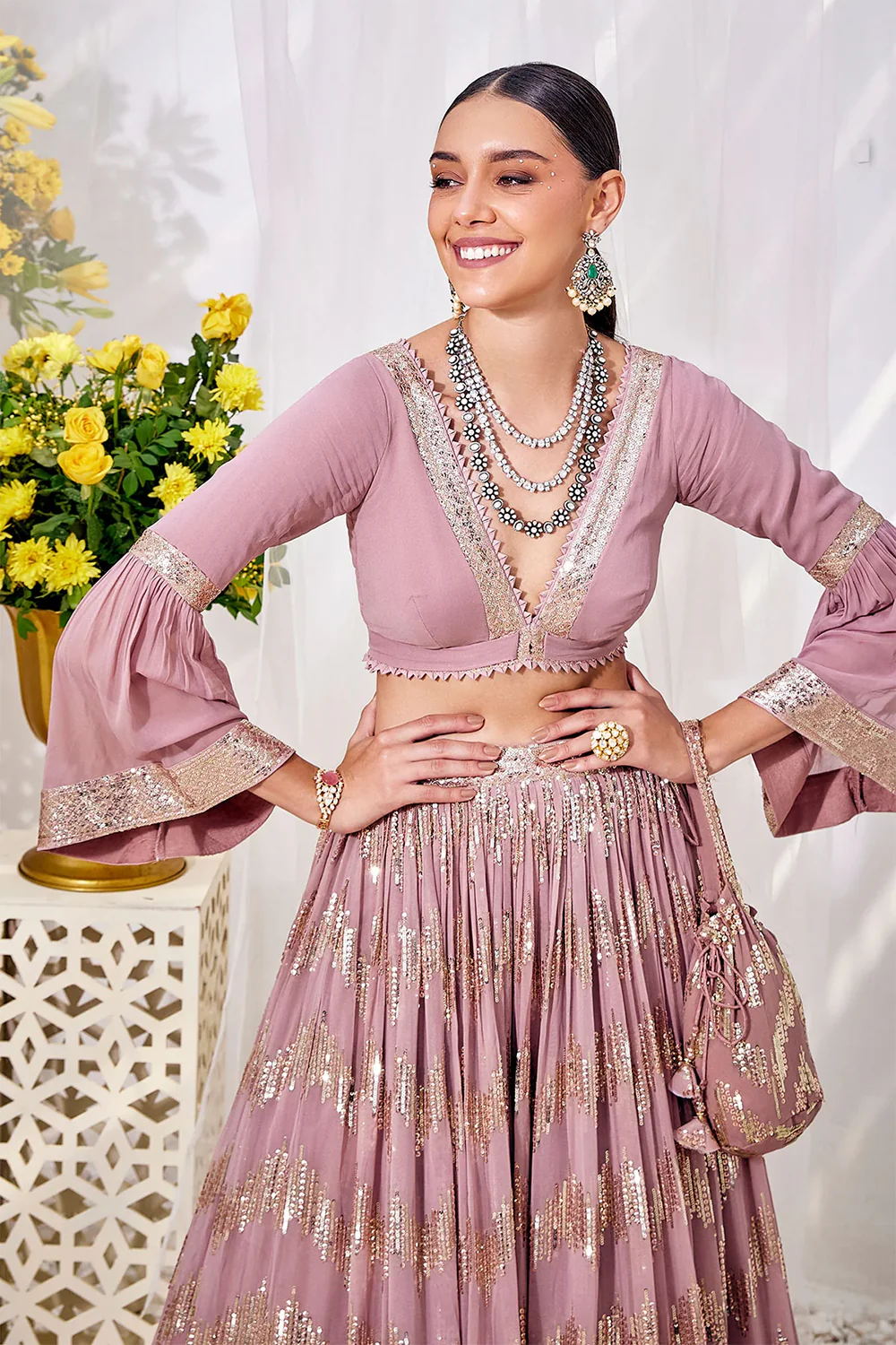 Mauve Color Sequins Embroidered Georgette Lehenga - Image 7