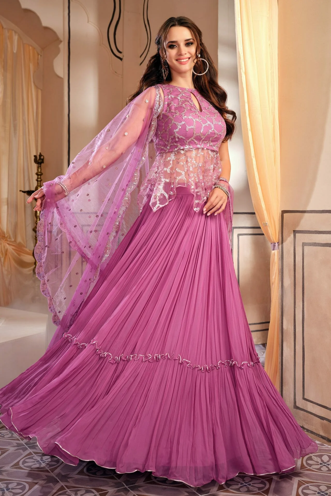 Mauve Colour Georgette Lehenga. - Image 4