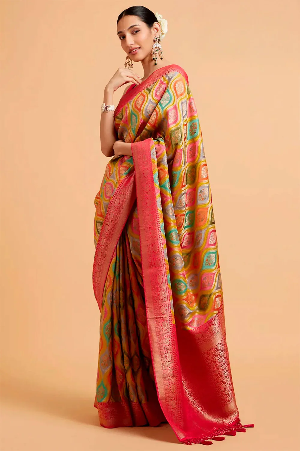 Multi-Color Khaddi Silk Woven Saree - Image 2