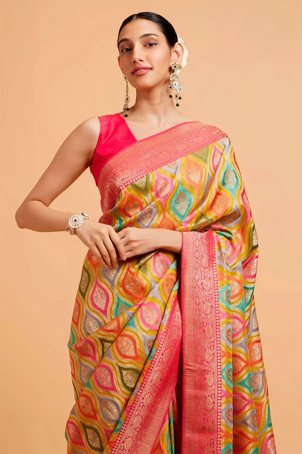Multi-Color Khaddi Silk Woven Saree - Image 3