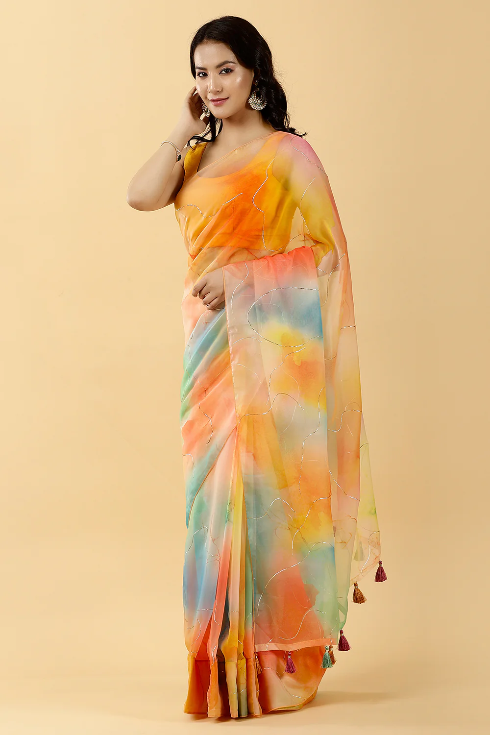 Multi-Color Printed Organza Saree - Image 2