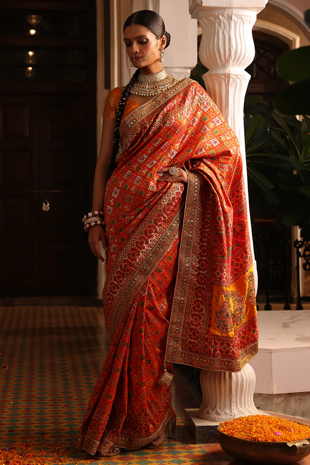 Multi-Color Swaroski Work Woven Silk Saree - Image 2