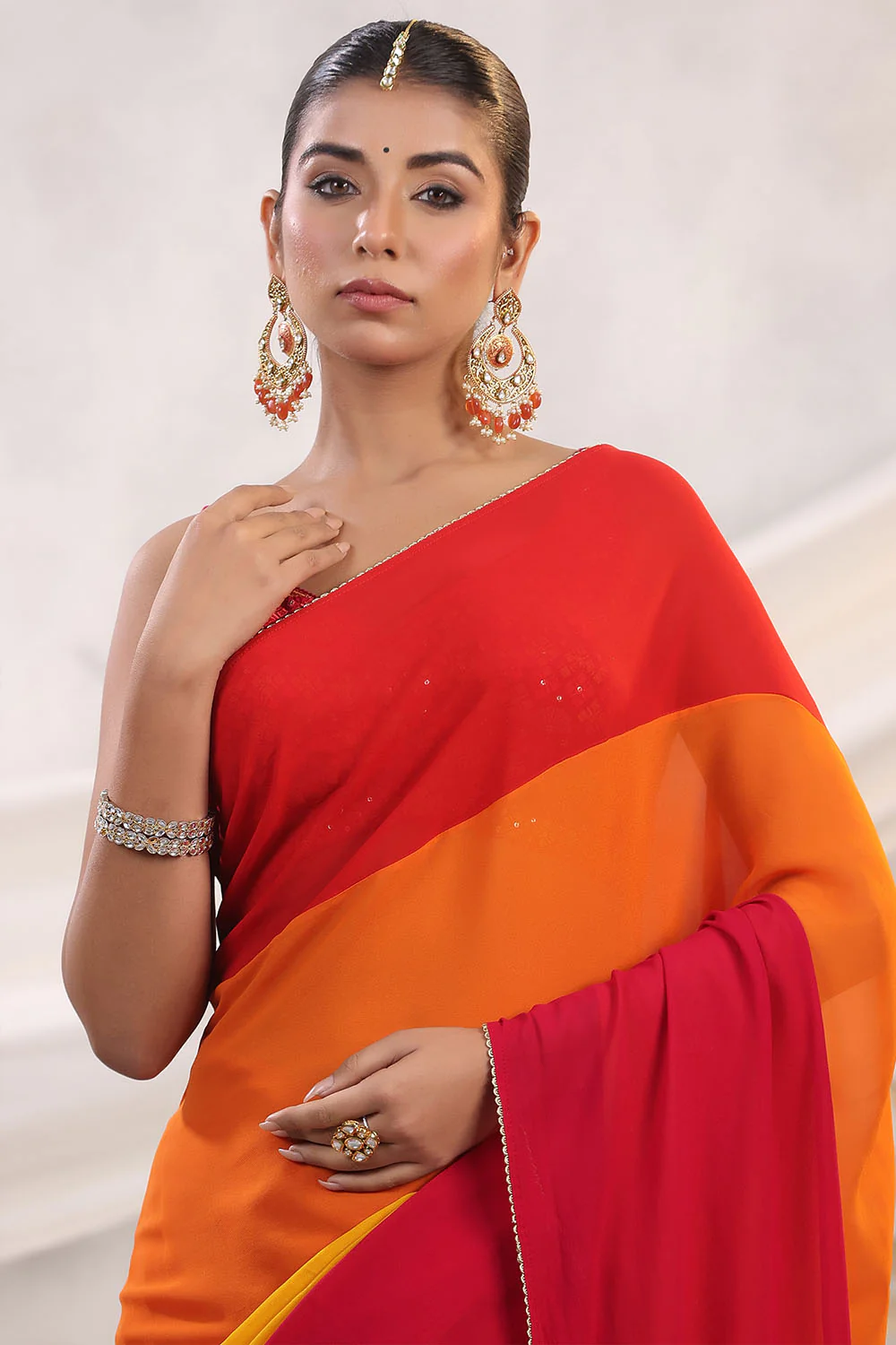 Multi-Colored Georgette Saree With Readymade Blouse - Image 6