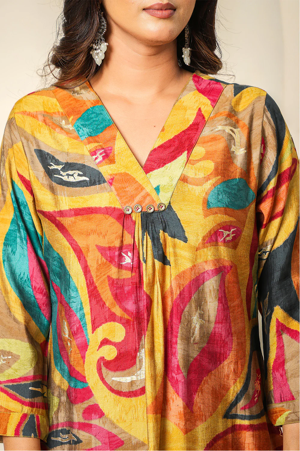 Mustard Abstract Printed Muslin Long Kurta - Image 5