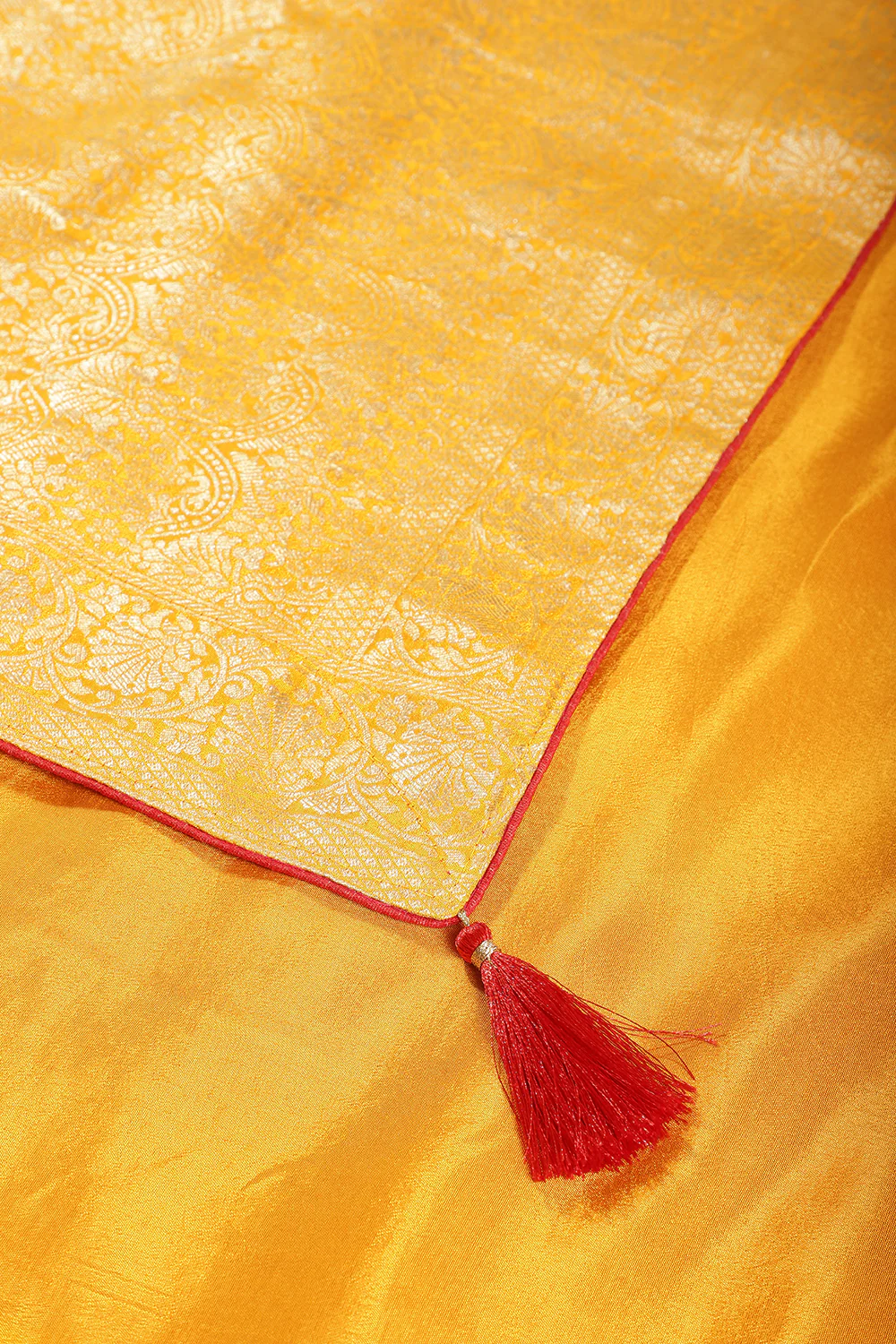 Mustard Banarasi Silk Zari Floral Zaal Woven Saree - Image 10
