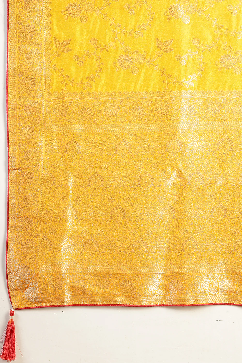 Mustard Banarasi Silk Zari Floral Zaal Woven Saree - Image 11