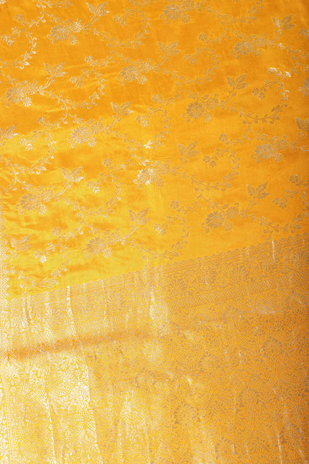 Mustard Banarasi Silk Zari Floral Zaal Woven Saree - Image 8