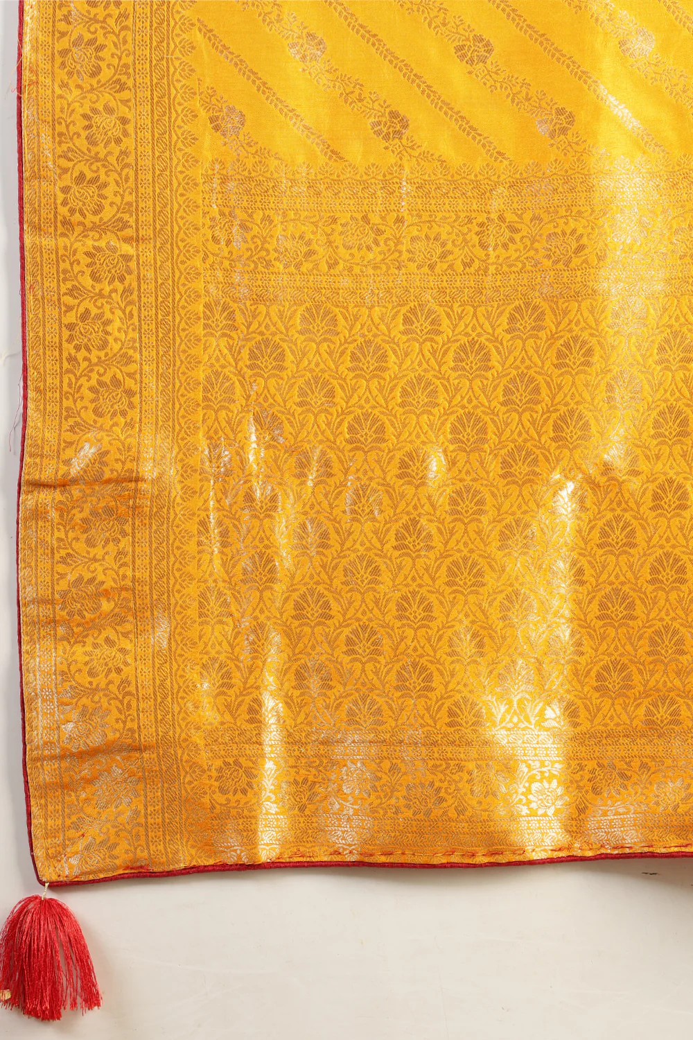Mustard Color Banarasi Woven Tussar Silk Saree - Image 10