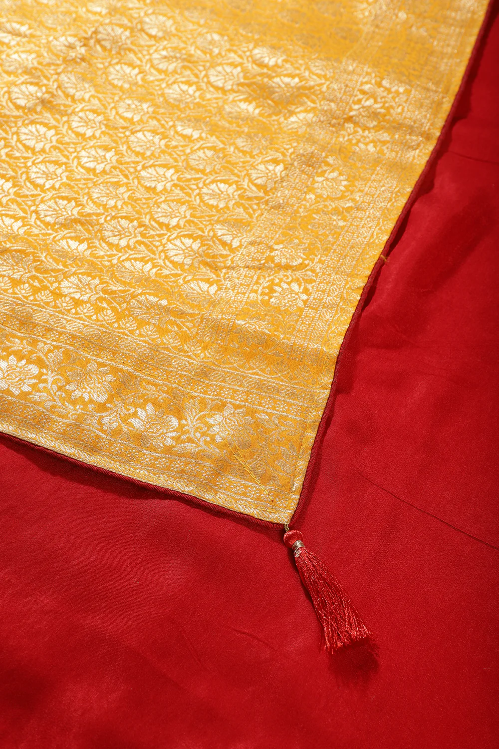 Mustard Color Banarasi Woven Tussar Silk Saree - Image 9