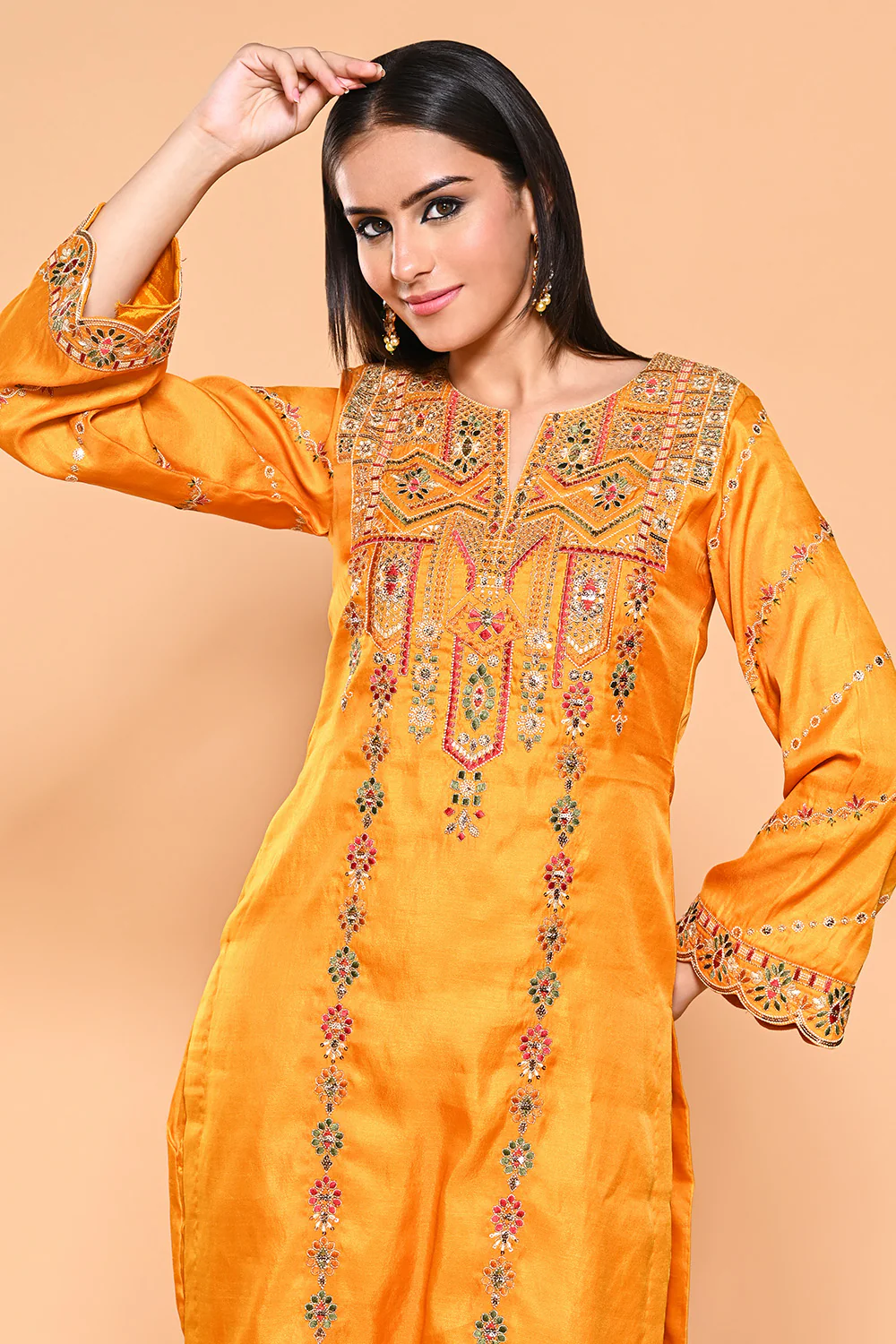 Mustard Color Dola Silk Resham & Zari Embroidered Suit - Image 4