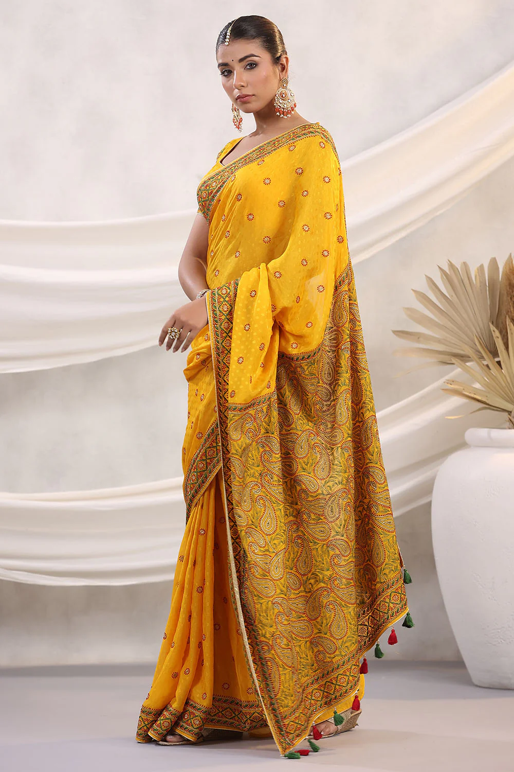 Mustard Color Embroidered Georgette Saree - Image 4