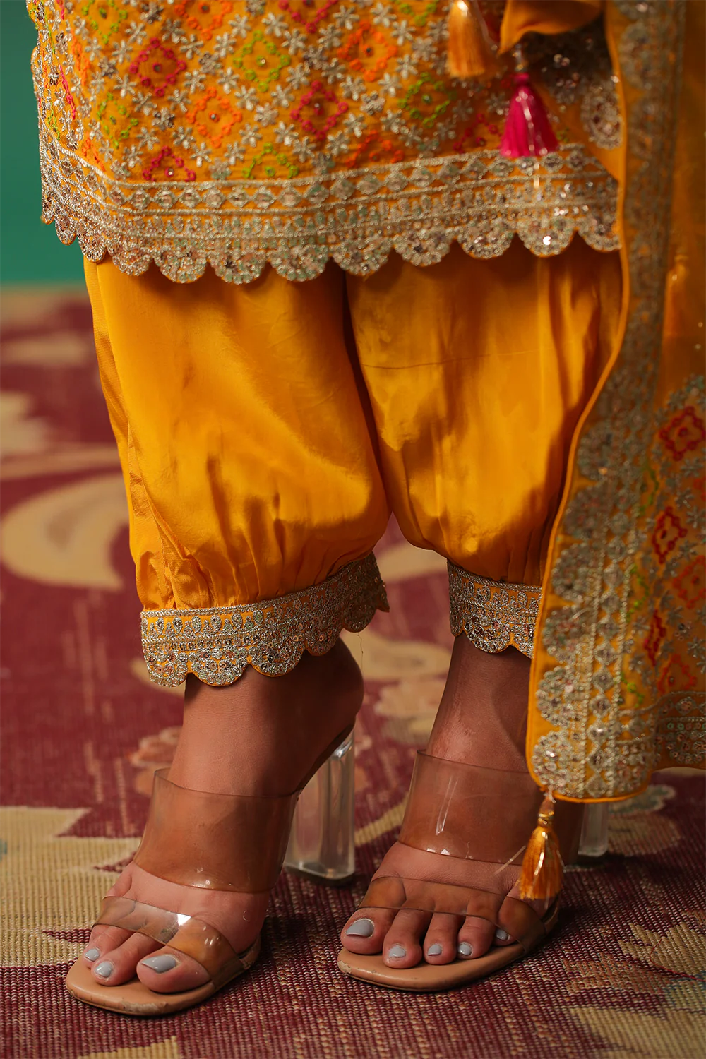 Mustard Color Embroidered Georgette Unstitched Suit Material - Image 10