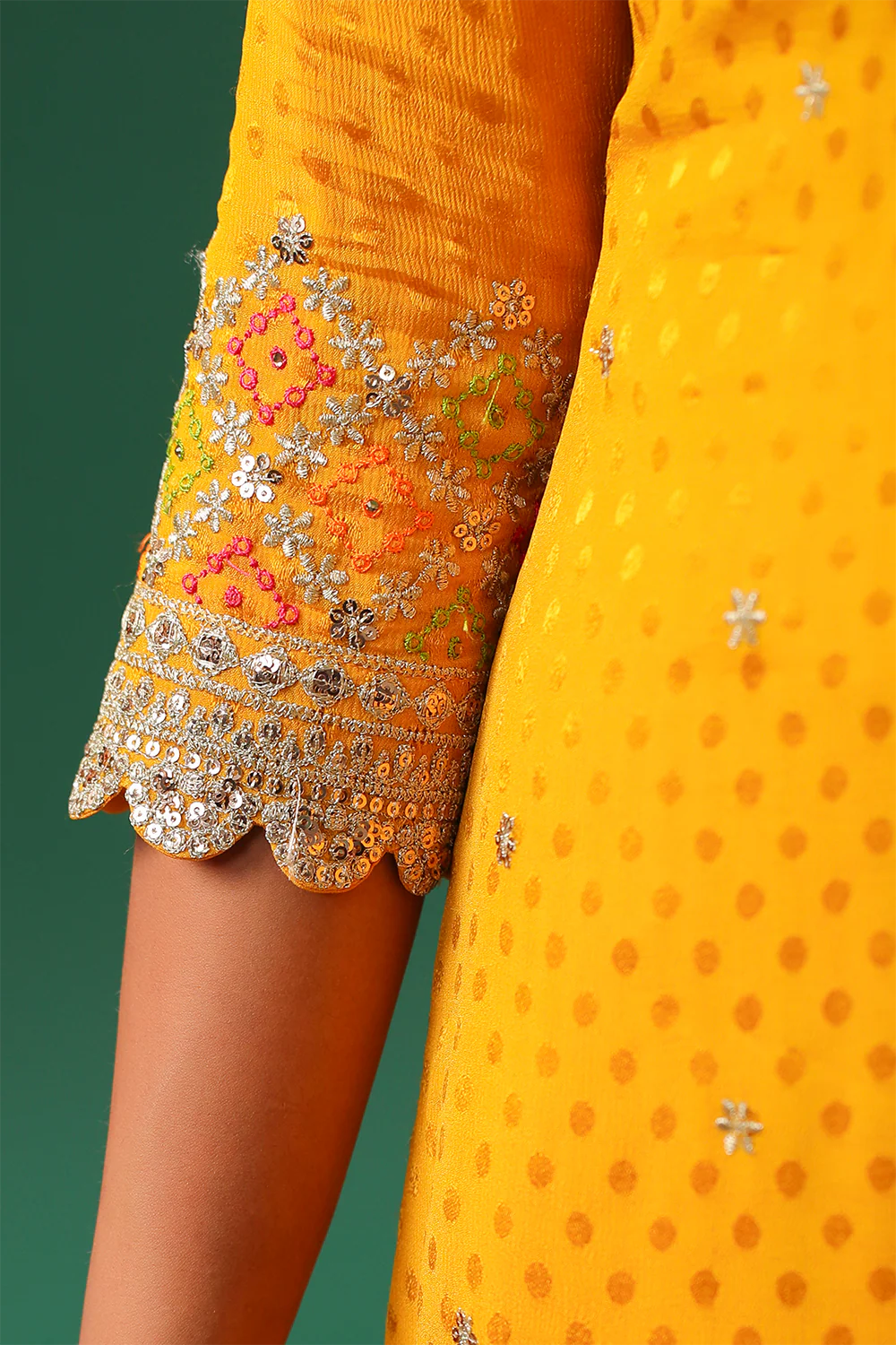 Mustard Color Embroidered Georgette Unstitched Suit Material - Image 11