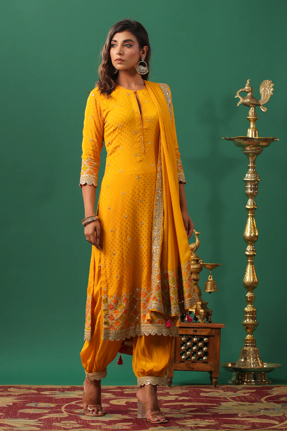Mustard Color Embroidered Georgette Unstitched Suit Material - Image 3