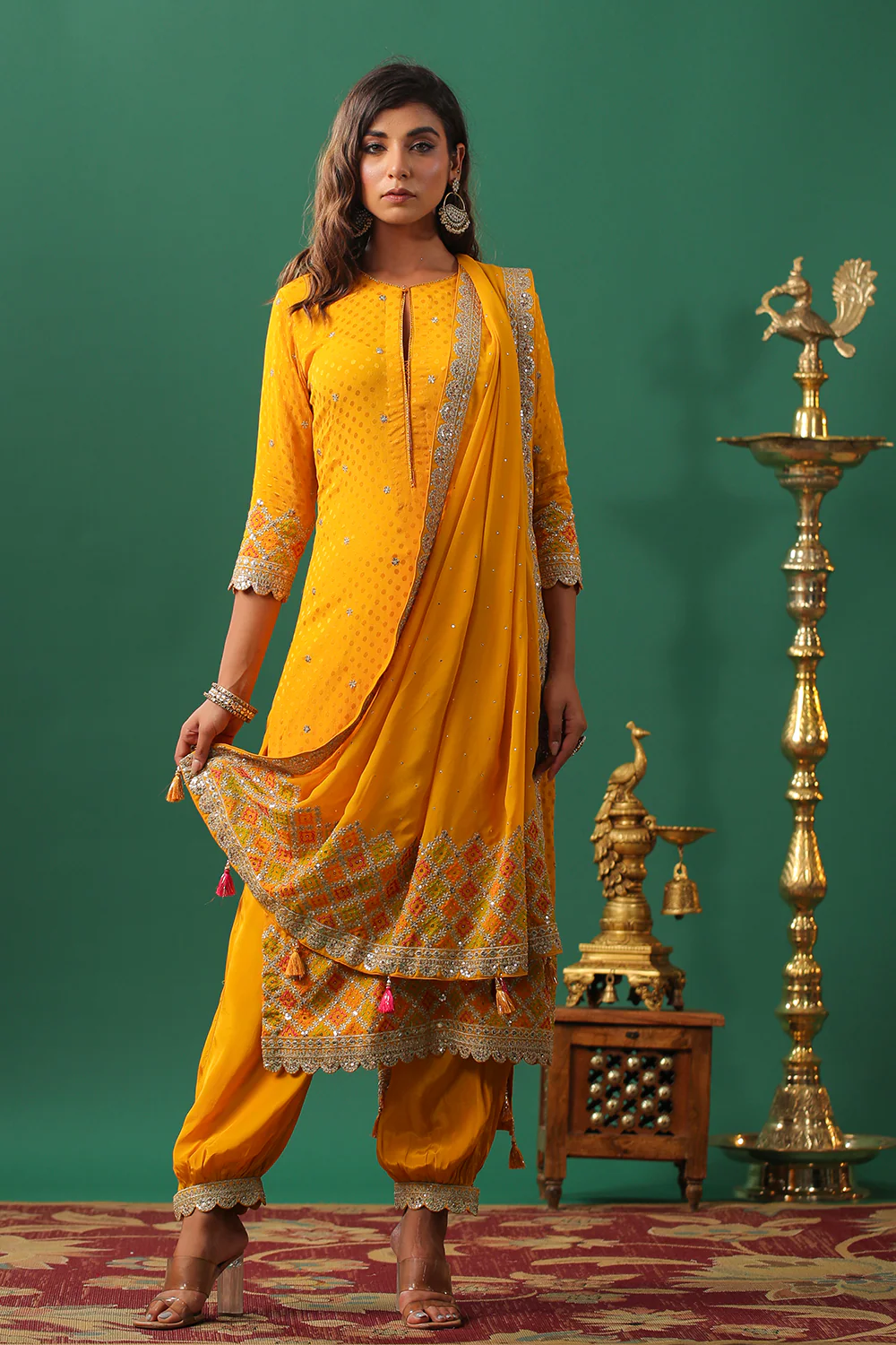 Mustard Color Embroidered Georgette Unstitched Suit Material - Image 5