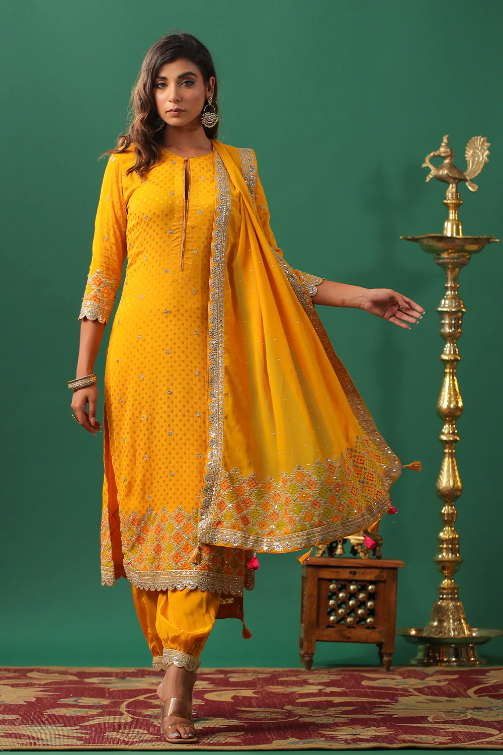 Mustard Color Embroidered Georgette Unstitched Suit Material - Image 6