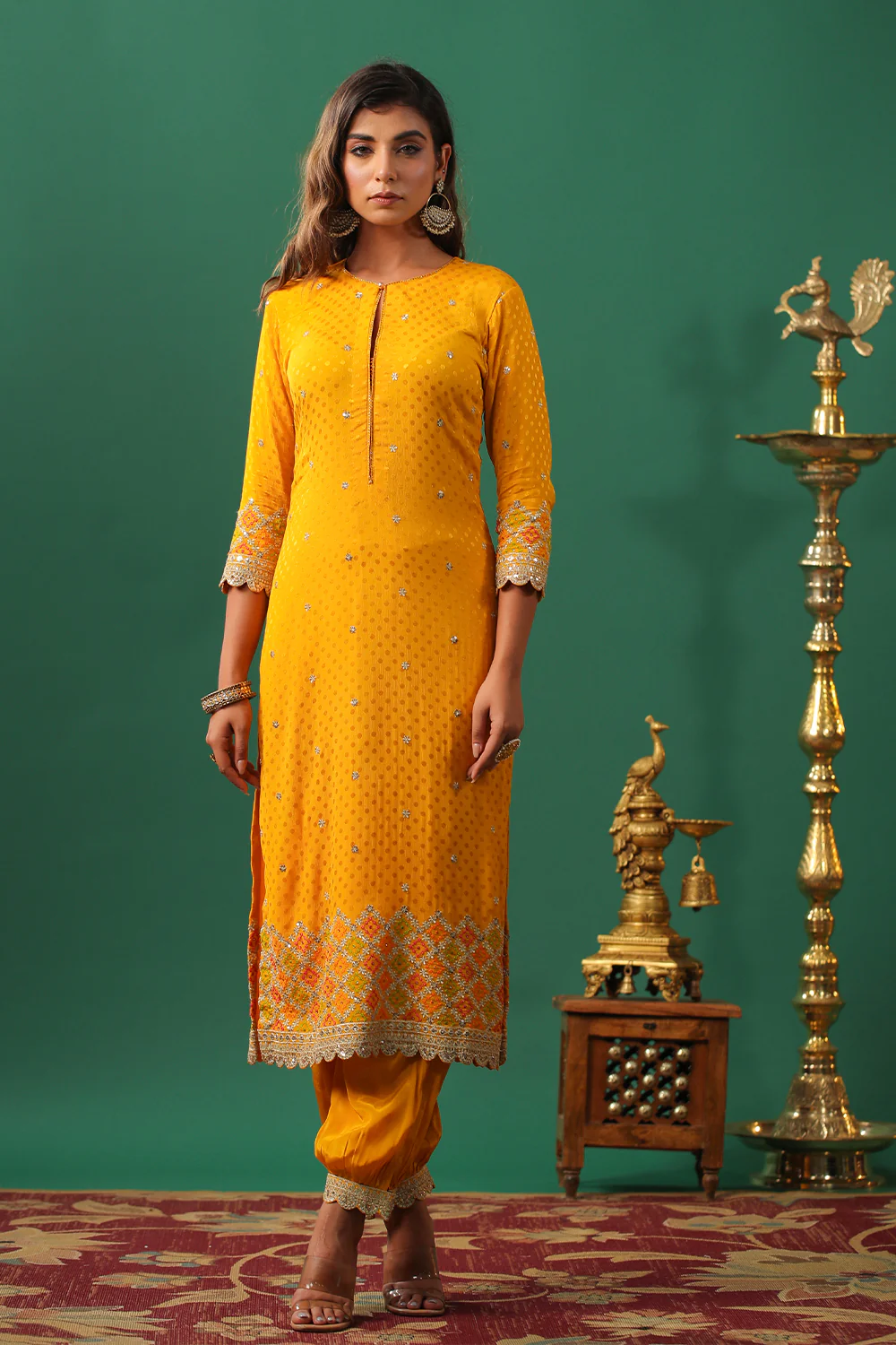 Mustard Color Embroidered Georgette Unstitched Suit Material - Image 7