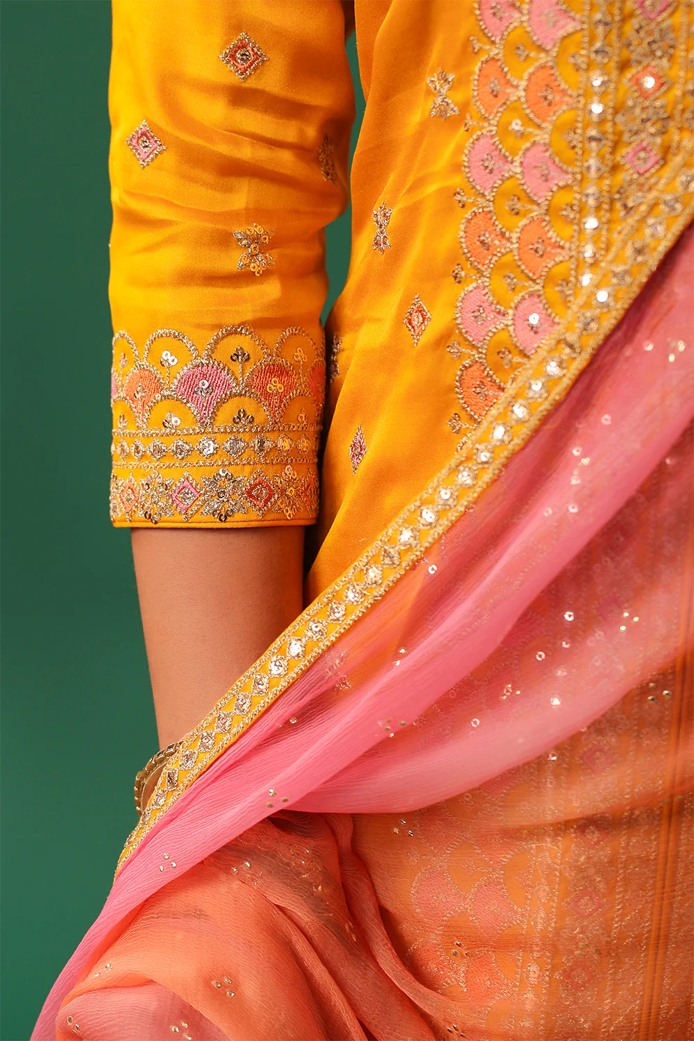 Mustard Color Embroidered Silk Unstitched Suit Material - Image 10